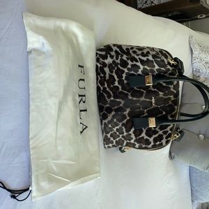 Furla purse black and leopard print new.